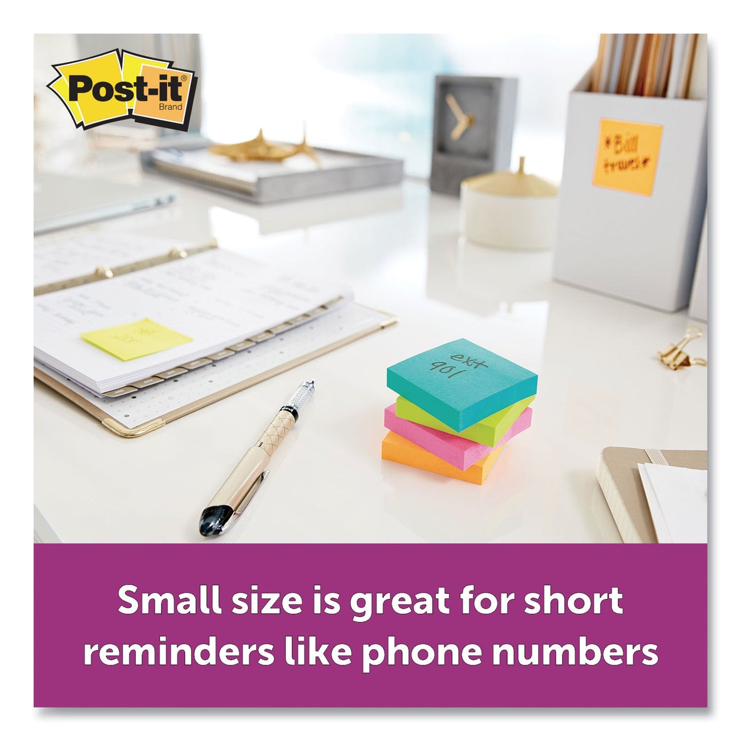 Post-it Pads in Supernova Neon Collection Colors, 2" x 2", 90 Sheets/Pad, 8 Pads/Pack