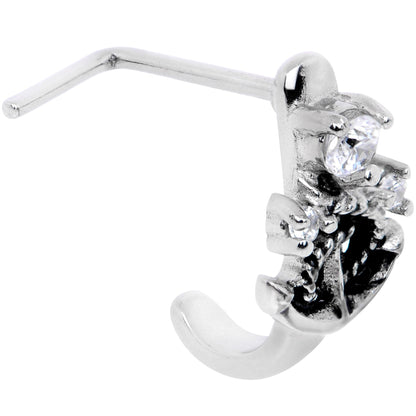 20G 1/4 Clear CZ Gem Nautical Anchor Faux Hoop L Shape Nose Ring