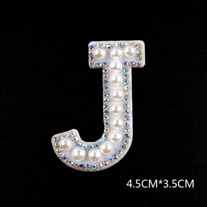 Pearl Rhinestone Cloth Sticker-Letter A-White-2 Pack