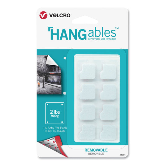 VELCRO HANGables Removable Wall Fasteners, 0.75" x 0.75", White, 16/Pack