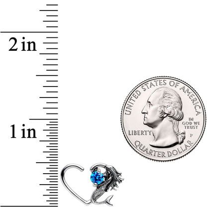 16G 3/8 Blue CZ Gem Mermaid Treasure Left Heart Closure Ring