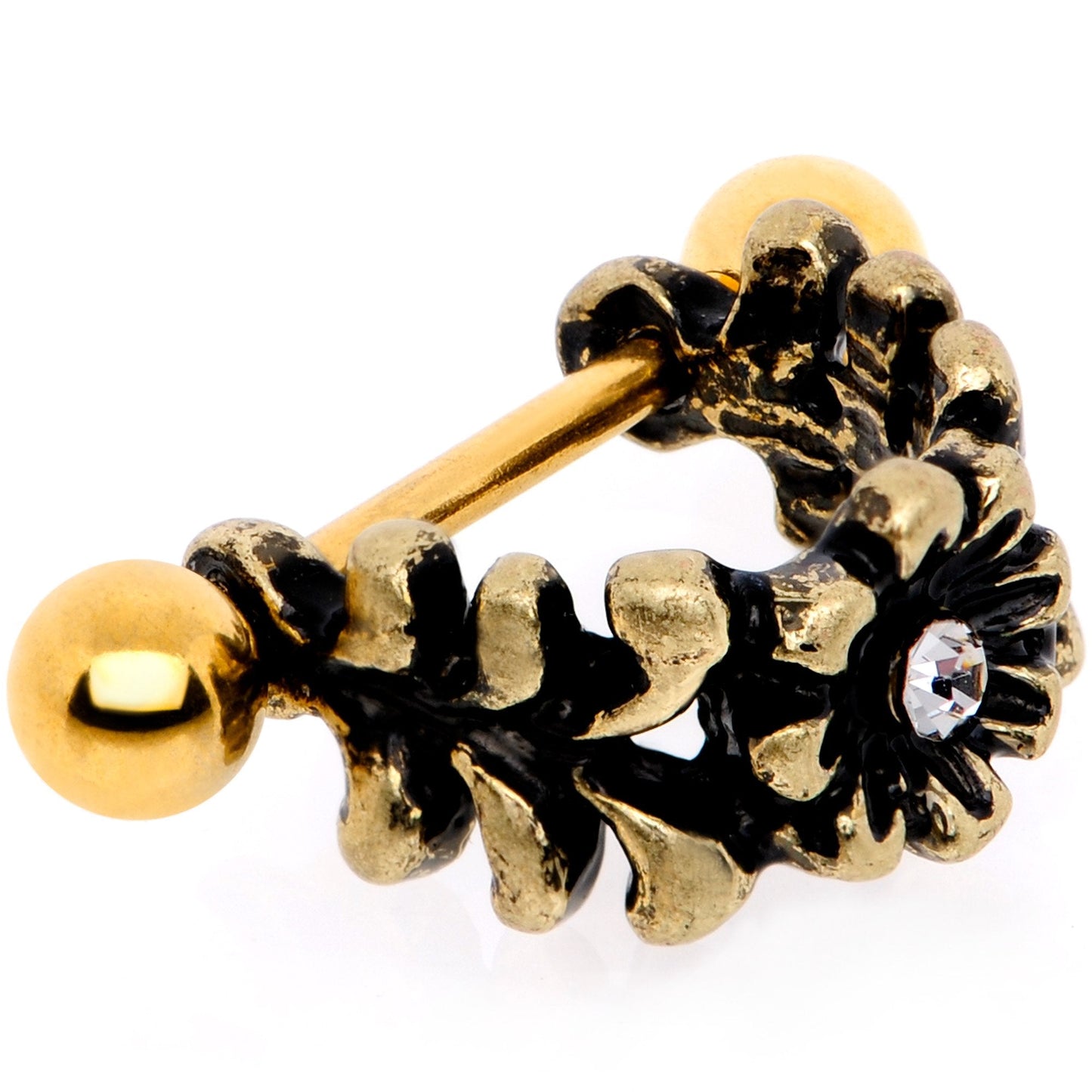 16G 1/2 Clear Gem Gold Tone Flower Cuff Cartilage Earring