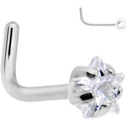 20G Clear 3mm CZ Star Gem Grade 23 Titanium L Shaped Nose Ring