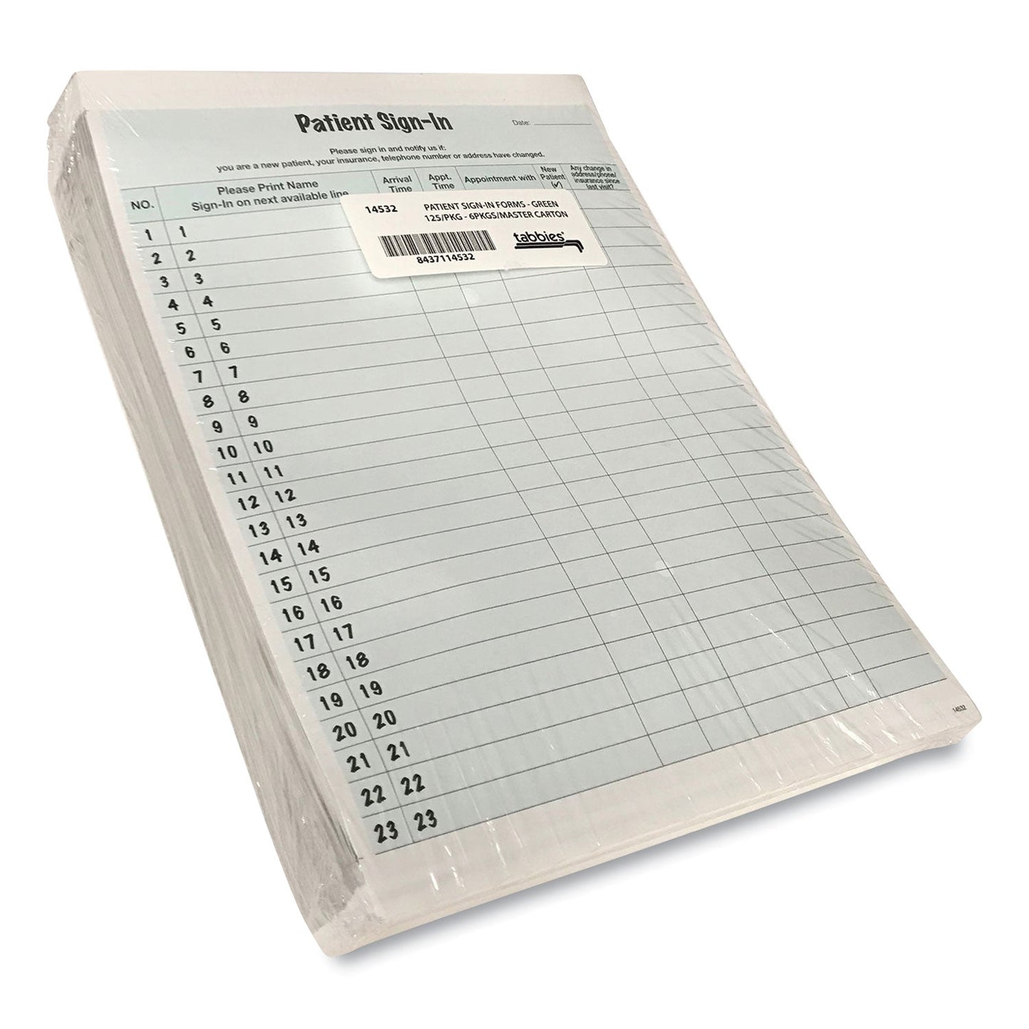 Tabbies Patient Sign-In Label Forms, Two-Part Carbon, 8.5 x 11.63, Green, 1/Page, 125 Forms