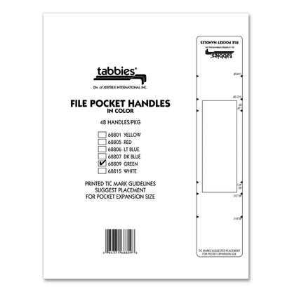 Tabbies File Pocket Handles, 9.63 x 2, Green/White,  4/Sheet, 12 Sheets/Pack