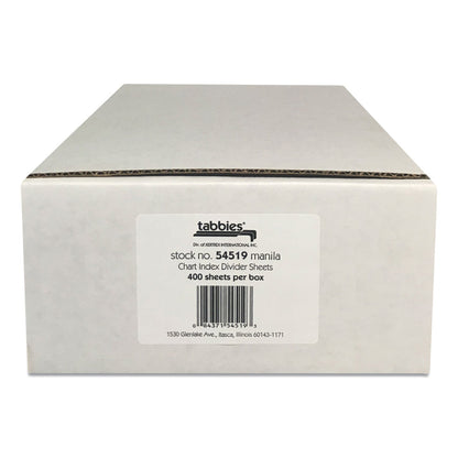 Tabbies Medical Chart Index Divider Sheets, Untabbed, 11 x 8.5, Manila, 400/Box