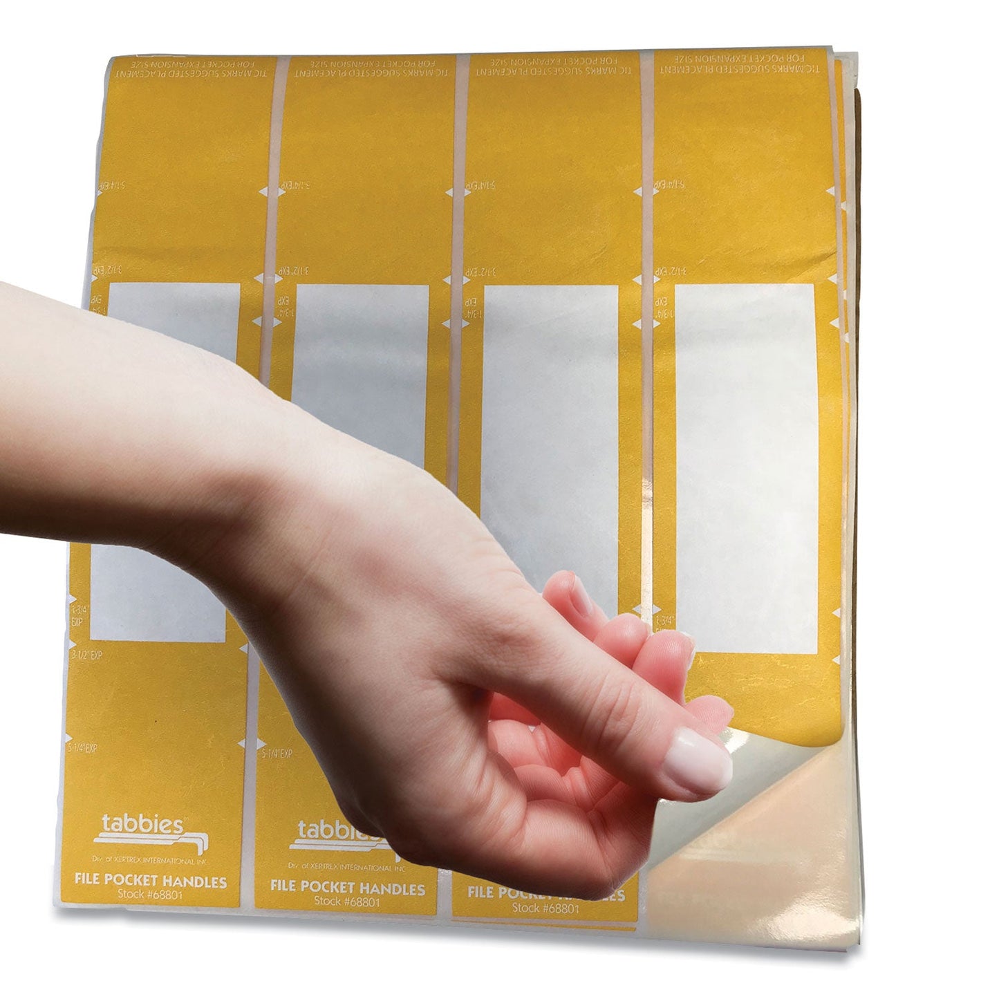Tabbies File Pocket Handles, 9.63 x 2, Yellow/White, 4/Sheet, 12 Sheets/Pack