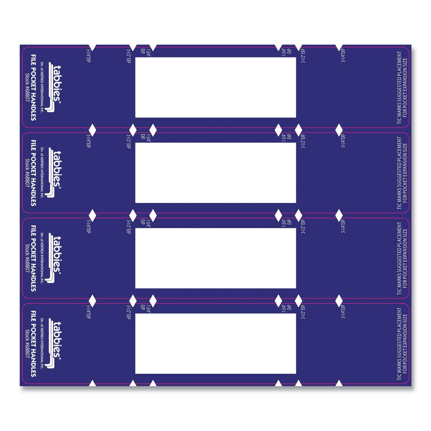 Tabbies File Pocket Handles, 9.63 x 2, Dark Blue/White, 4/Sheet, 12 Sheets/Pack
