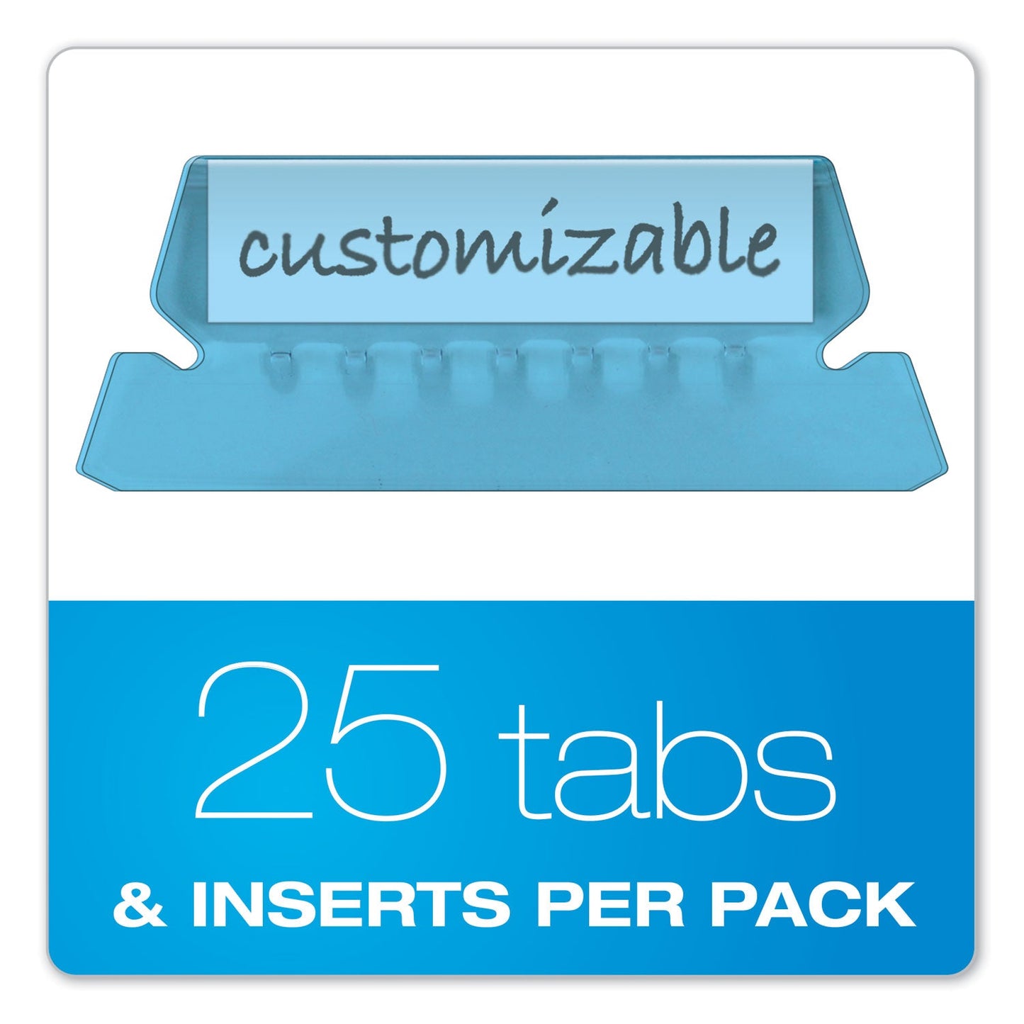 Pendaflex Transparent Colored Tabs For Hanging File Folders, 1/5-Cut, Blue, 2" Wide, 25/Pack