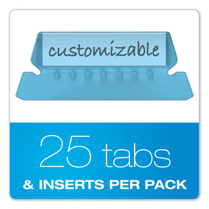 Pendaflex Transparent Colored Tabs For Hanging File Folders, 1/5-Cut, Blue, 2" Wide, 25/Pack