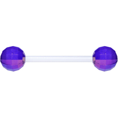 Flexible Acrylic Iridescent Purple Disco Ball Barbell Tongue Ring