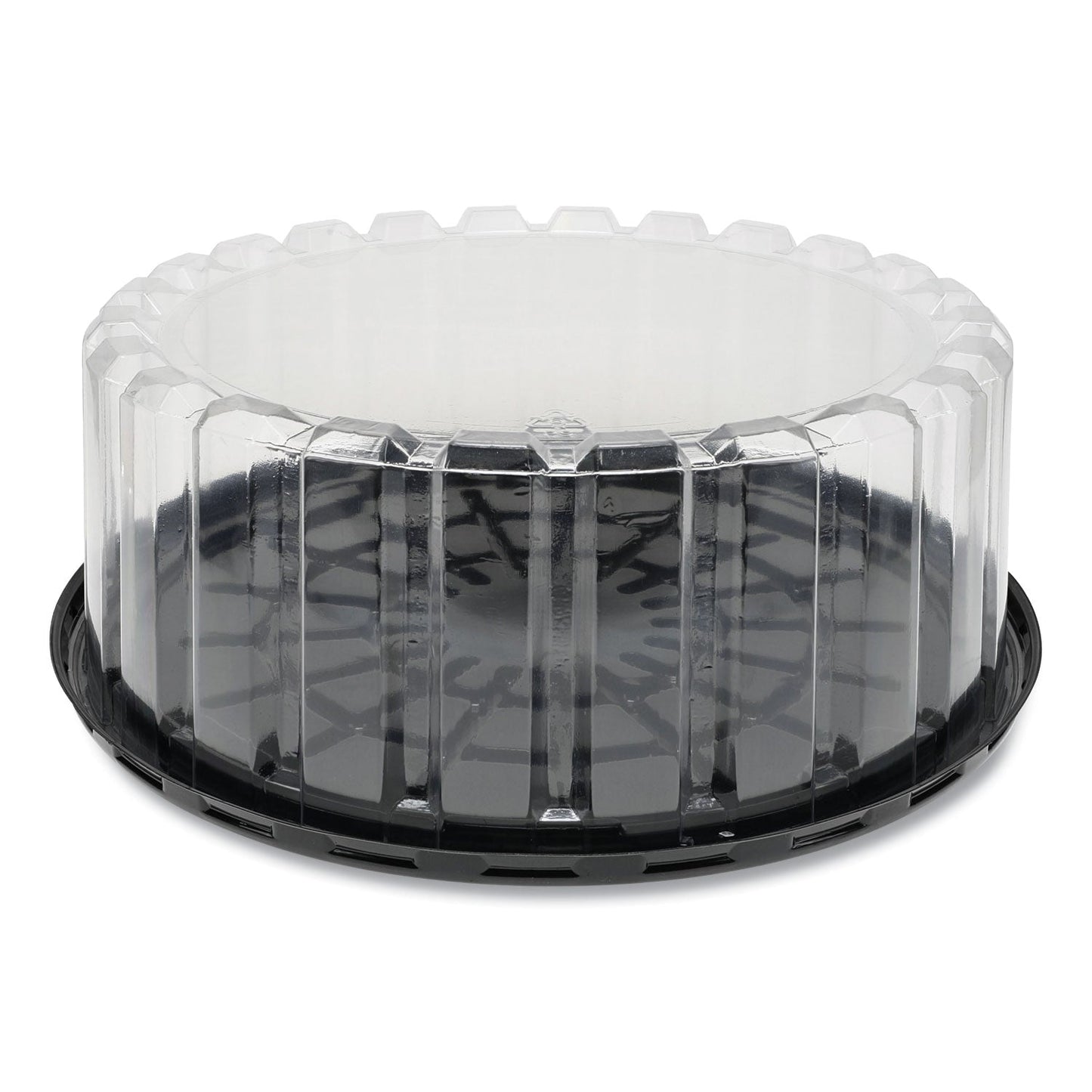 Pactiv Evergreen Plastic Cake Container, Shallow 9" Cake Container, 9" Diameter x 3.38"h, Clear/Black, 90/Carton