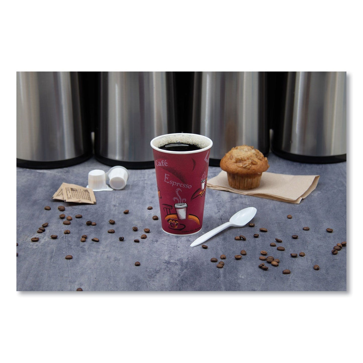 Dart Polycoated Hot Paper Cups, 20 oz, Bistro Design, 600/Carton