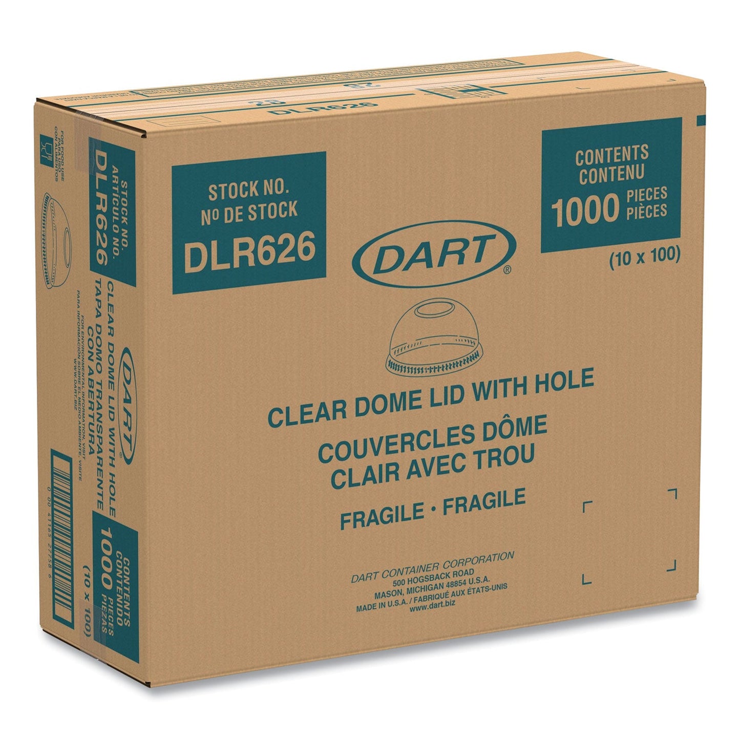 Dart Ultra Clear Dome Cold Cup Lids, Fits 16 oz to 24 oz Cups, PET, Clear, 1,000/Carton