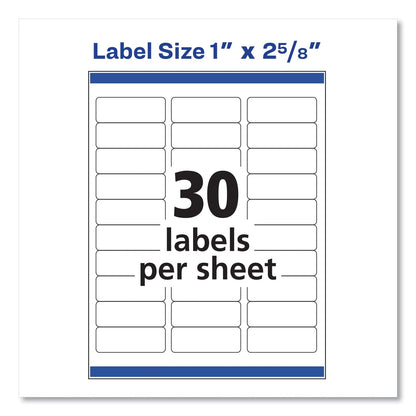 Avery Easy Peel White Address Labels w/ Sure Feed Technology, Laser Printers, 1 x 2.63, White, 30/Sheet, 250 Sheets/Pack
