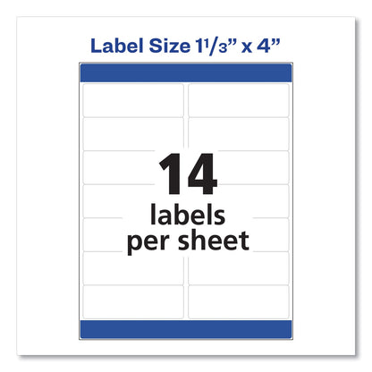 Avery Easy Peel White Address Labels w/ Sure Feed Technology, Laser Printers, 1.33 x 4, White, 14/Sheet, 100 Sheets/Box