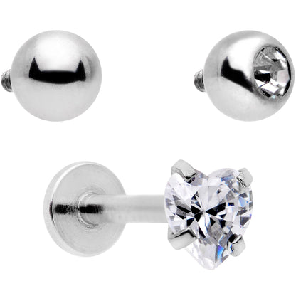 16G 5/16 Clear CZ Gem Variety Heart Labret Monroe Tragus