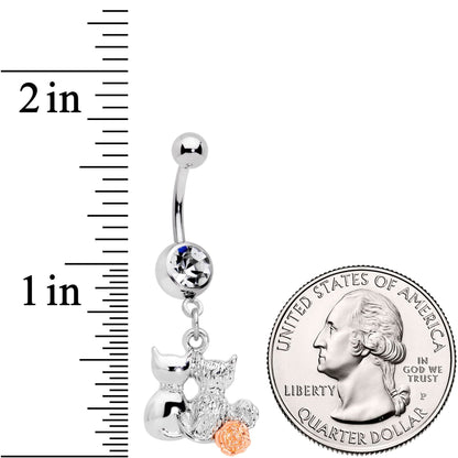 Clear Gem With Color Yarn Cuddling Kittens Dangle Belly Ring