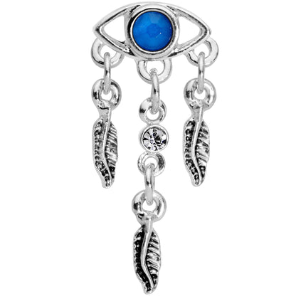 16G 1/4 Blue Gem Eye Feather Dangle Cartilage Tragus Earring