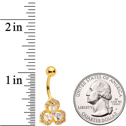 Clear Gems Gold Tone Art Deco Luxe Glamour Leaves Dangle Belly Ring