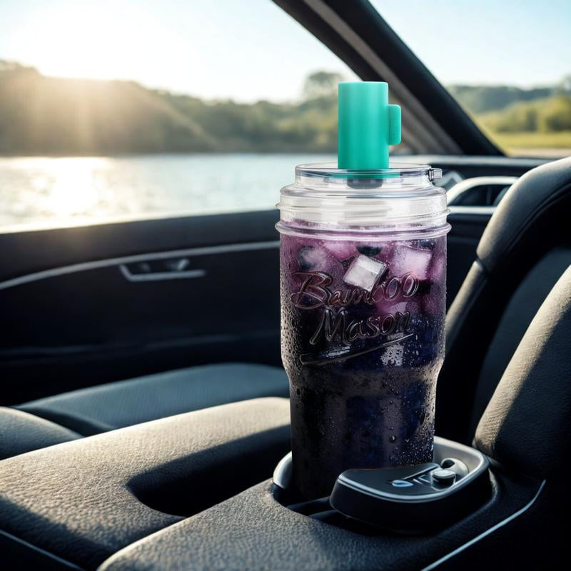 CAPCUP 2-Pack 24Oz Leak Proof Glass Tumbler with Lid & Straw - Thickened for Iced Coffee, Smoothies,Cocktails and Juices-Elegant Durable for Home, Office,Travel- Dishwasher Safe Reusable Water Bottles