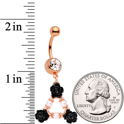 Clear Gem Rose Gold Tone Triple Flower Triangle Dangle Belly Ring