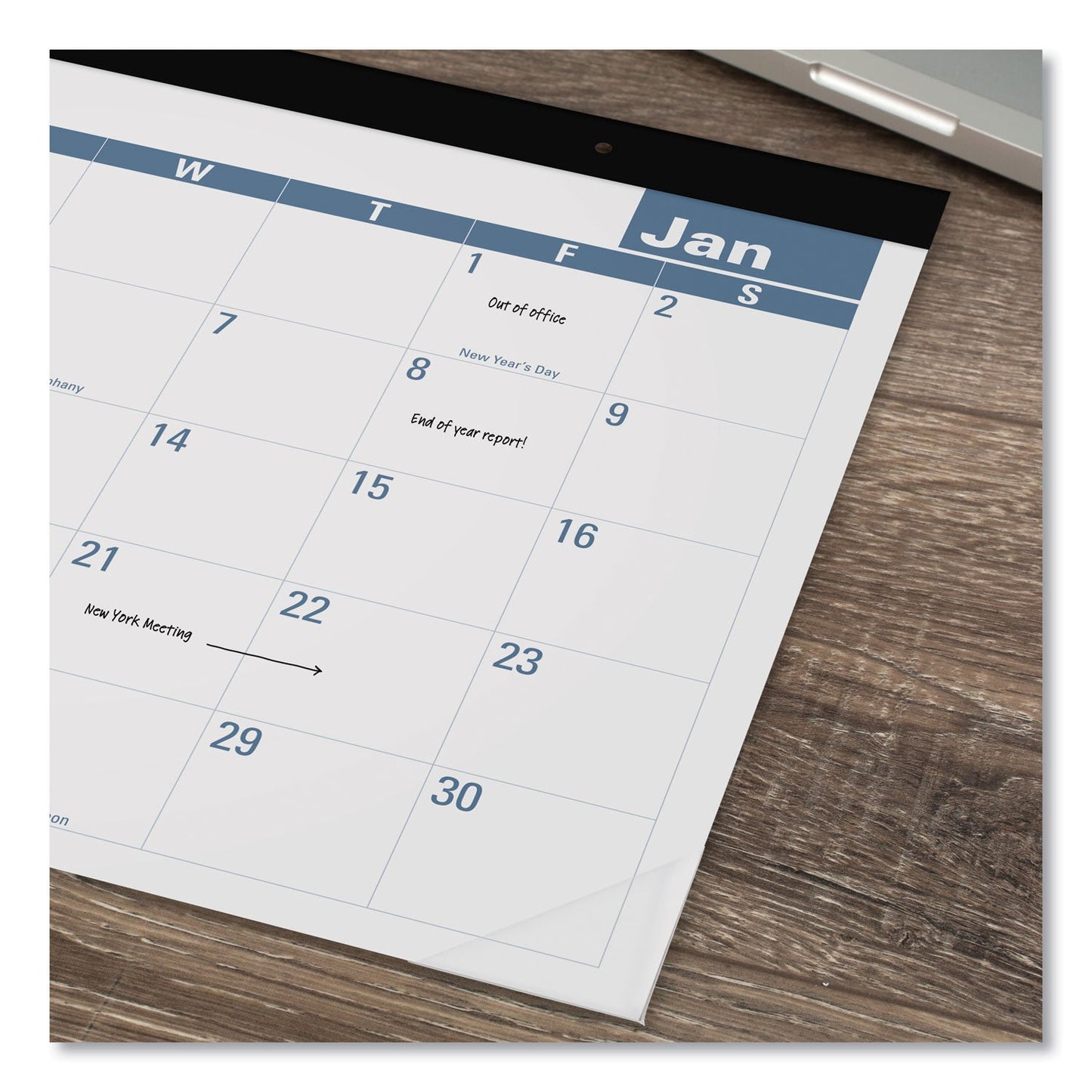 AT-A-GLANCE Easy-to-Read Monthly Desk Pad, 22 x 17, White/Blue Sheets, Black Binding, Clear Corners, 12-Month (Jan to Dec): 2023