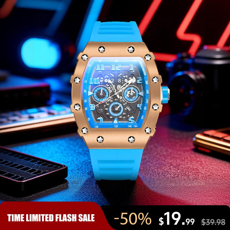 Men'S Colorful Punk Style Quartz Watch, Multi.Functional Waterproof Dual Display Wristwatch, Trendyfashion Sport Watch, Birthday Gift with Gift Boxfashionable Wristwatch Multifunctional Men Luminous Hand