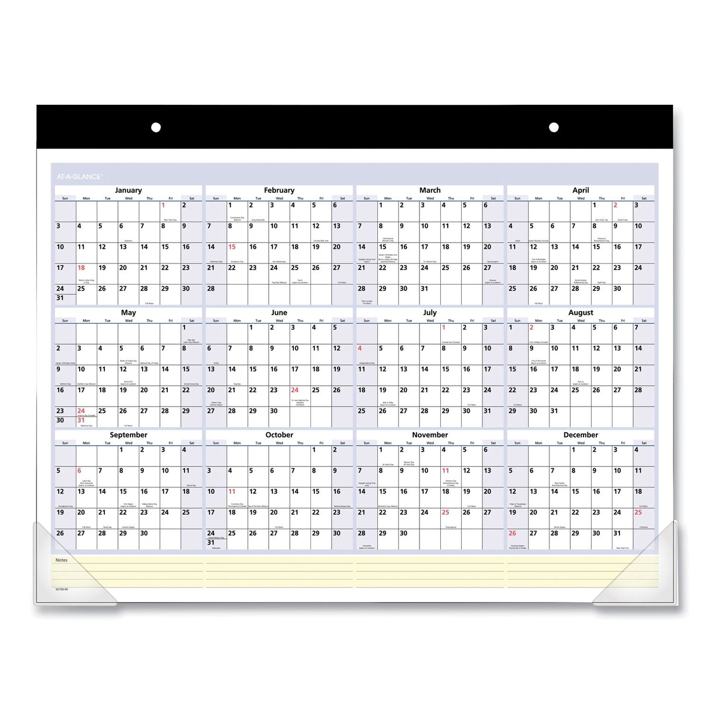 AT-A-GLANCE QuickNotes Desk Pad, 22 x 17, White/Blue/Yellow Sheets, Black Binding, Clear Corners, 13-Month (Jan to Jan): 2023 to 2024