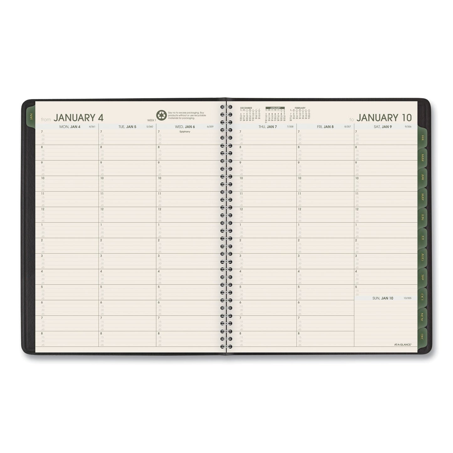 AT-A-GLANCE Recycled Weekly Vertical-Column Format Appointment Book, 8.75 x 7, Black Cover, 12-Month (Jan to Dec): 2023