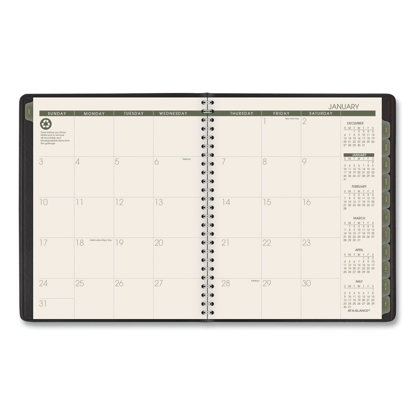 AT-A-GLANCE Recycled Monthly Planner with Perforated Memo Section, 8.75 x 7, Black Cover, 12-Month (Jan to Dec): 2023