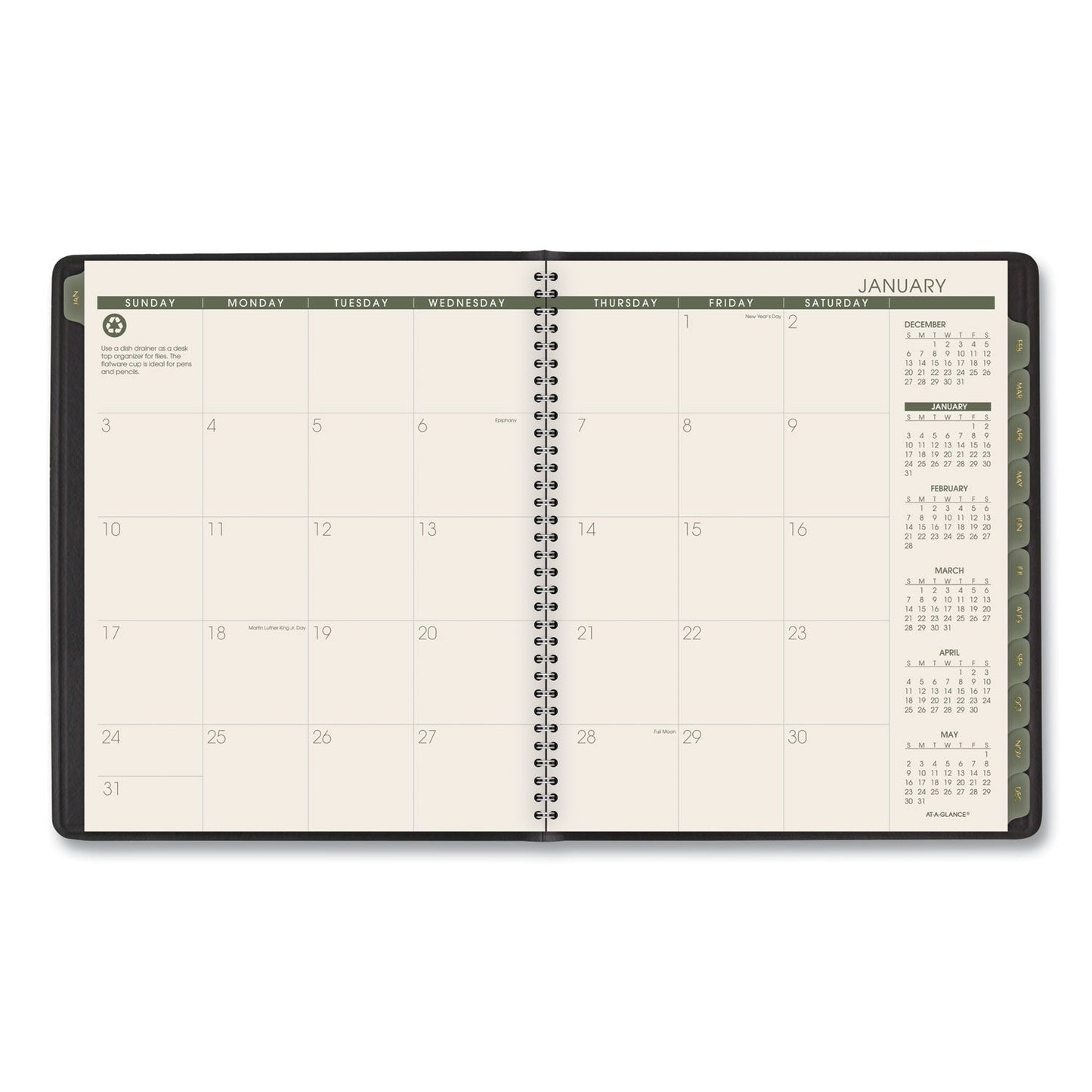 AT-A-GLANCE Recycled Monthly Planner, 11 x 9, Black Cover, 13-Month (Jan to Jan): 2023 to 2024