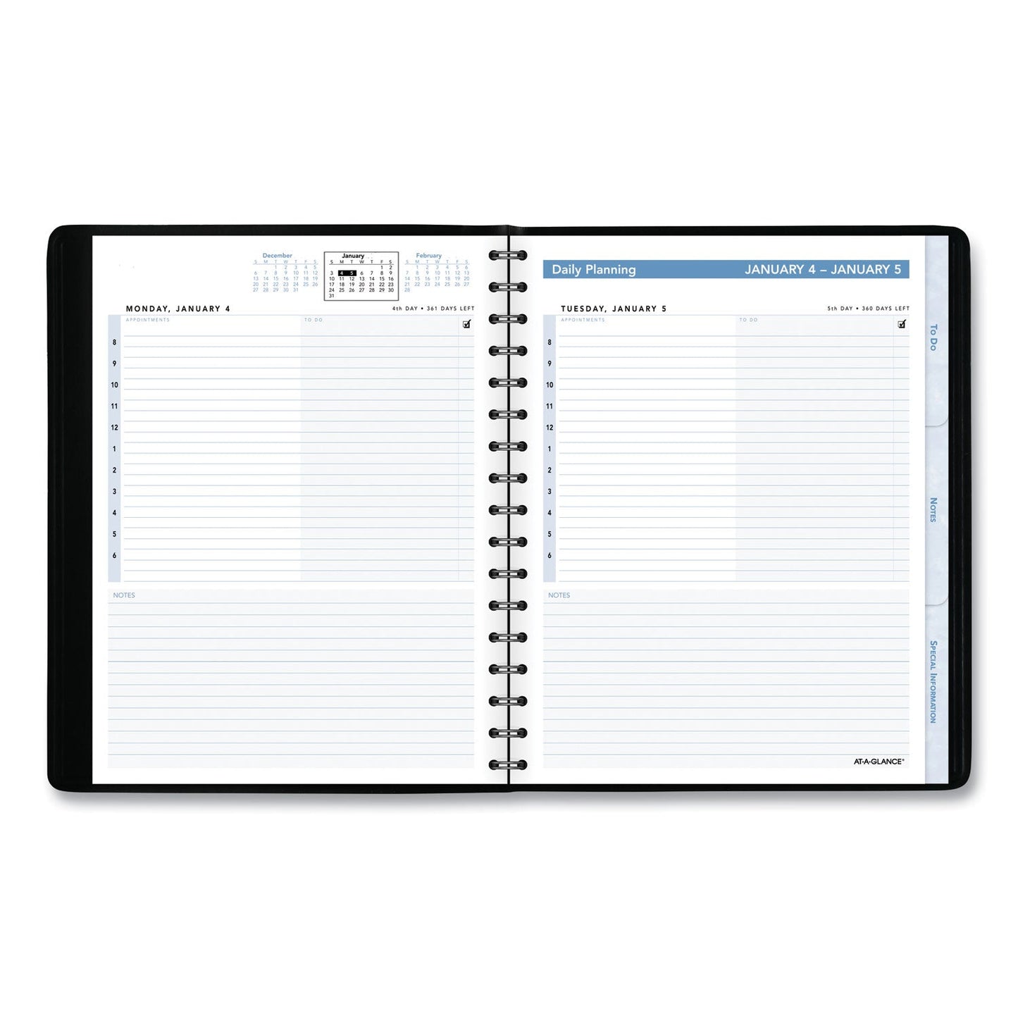 AT-A-GLANCE The Action Planner Daily Appointment Book, 8.75 x 6.5, Black Cover, 12-Month (Jan to Dec): 2023