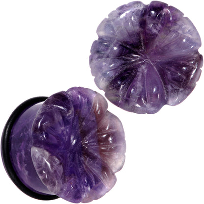 Purple Amethyst Stone Tropical Flower Single Flare Plug Set 6mm to 25mm