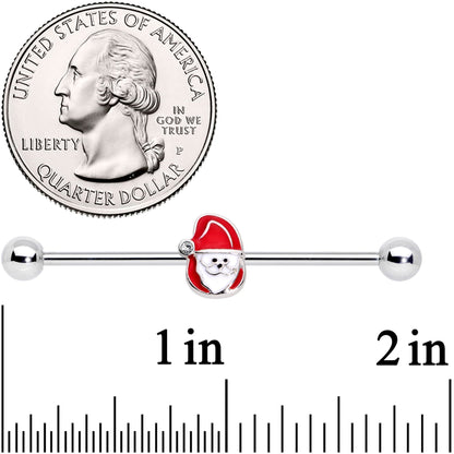 14G Clear Gem Happy Santa Industrial Barbell 38mm
