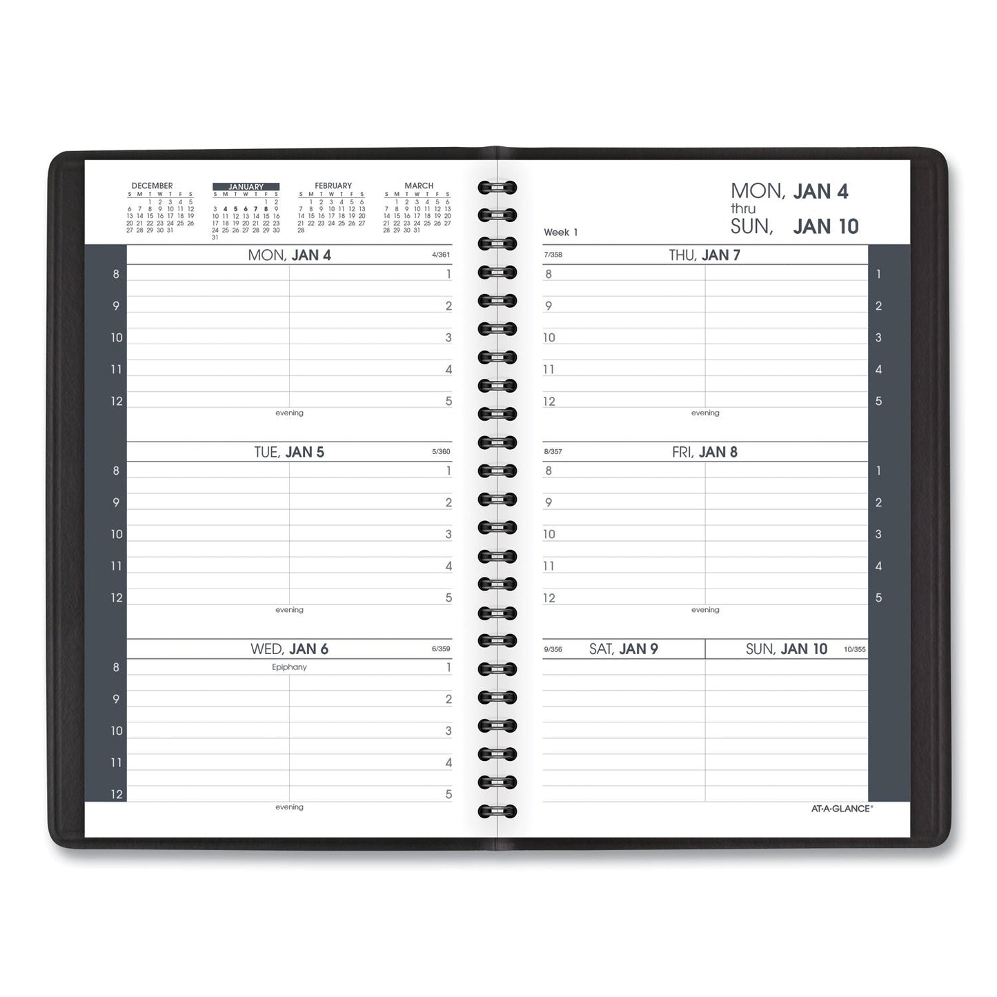 AT-A-GLANCE Weekly Block Format Appointment Book Ruled for Hourly Appointments, 8.5 x 5.5, Grained Black Cover, 12-Month(Jan to Dec):2023