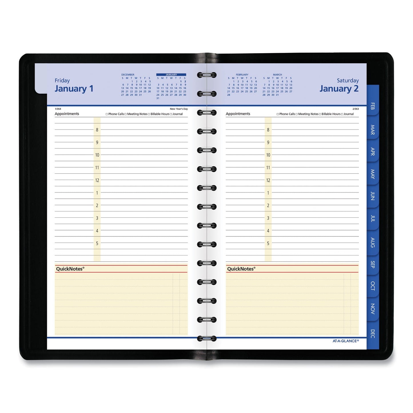 AT-A-GLANCE QuickNotes Daily/Monthly Appointment Book, 8.5 x 5.5, Black Cover, 12-Month (Jan to Dec): 2023