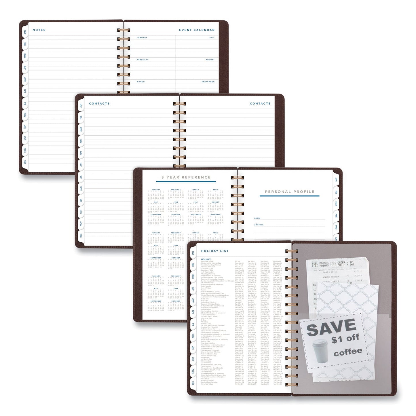 AT-A-GLANCE Signature Collection Distressed Brown Weekly Monthly Planner, 8.5 x 5.5, Brown Cover, 13-Month (Jan to Jan): 2023 to 2024