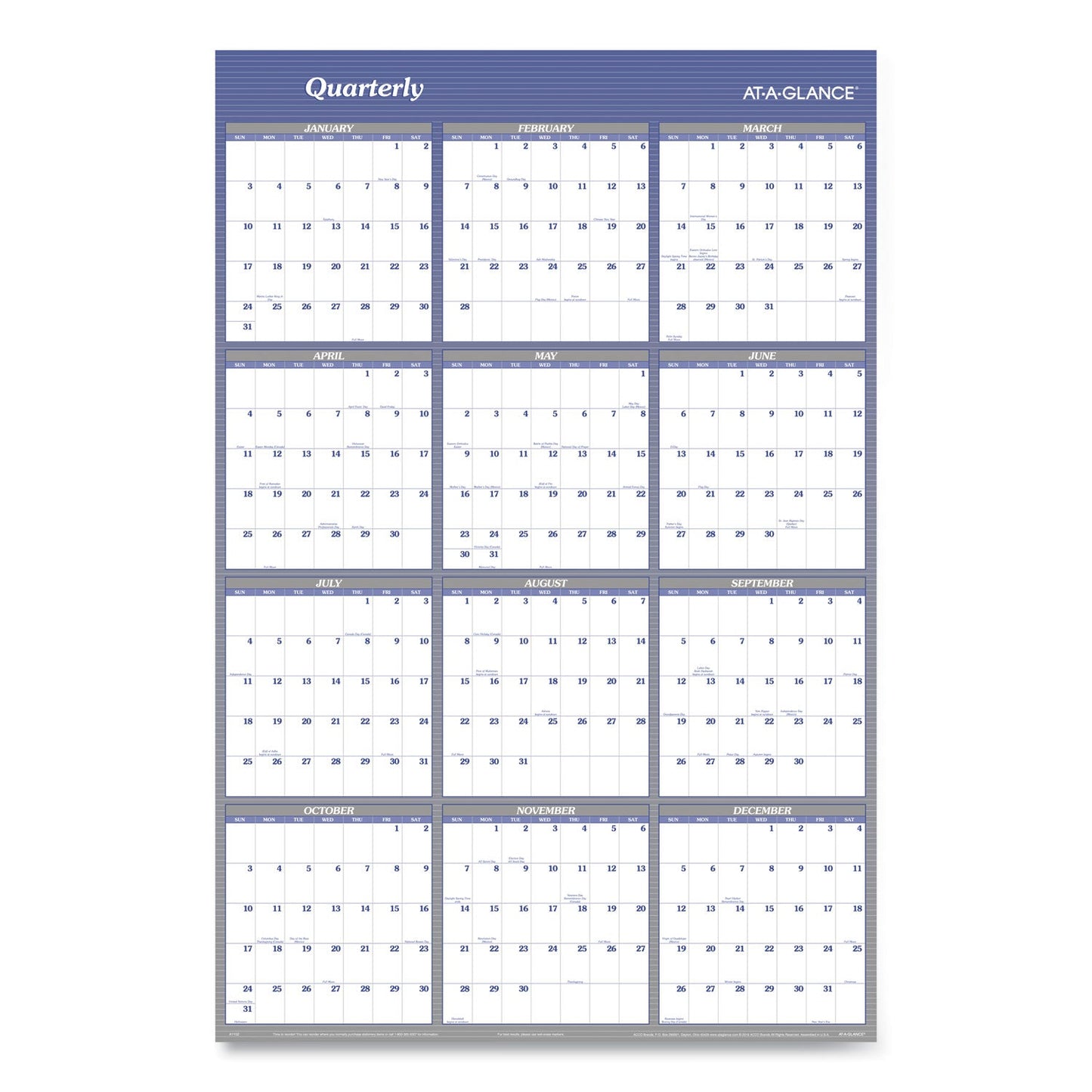 AT-A-GLANCE Vertical/Horizontal Erasable Quarterly/Monthly Wall Planner, 32 x 48, 12-Month (Jan-Dec): 2023