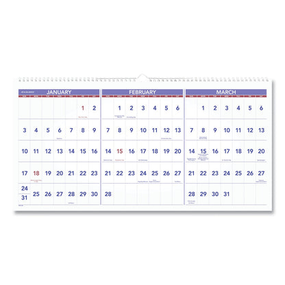 AT-A-GLANCE Deluxe Three-Month Reference Wall Calendar, Horizontal Orientation, 24 x 12, White Sheets, 15-Month (Dec-Feb): 2022 to 2024