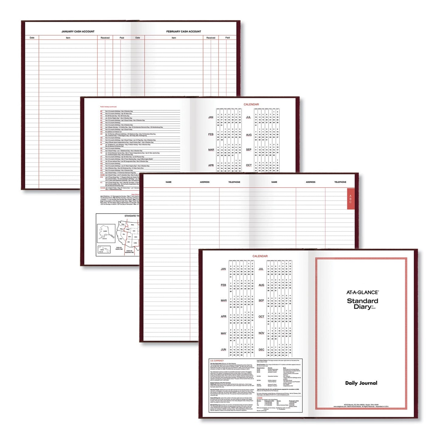 AT-A-GLANCE Standard Diary Daily Journal, 2023 Edition, Wide/Legal Rule, Red Cover, 12 x 7.75, 210 Sheets