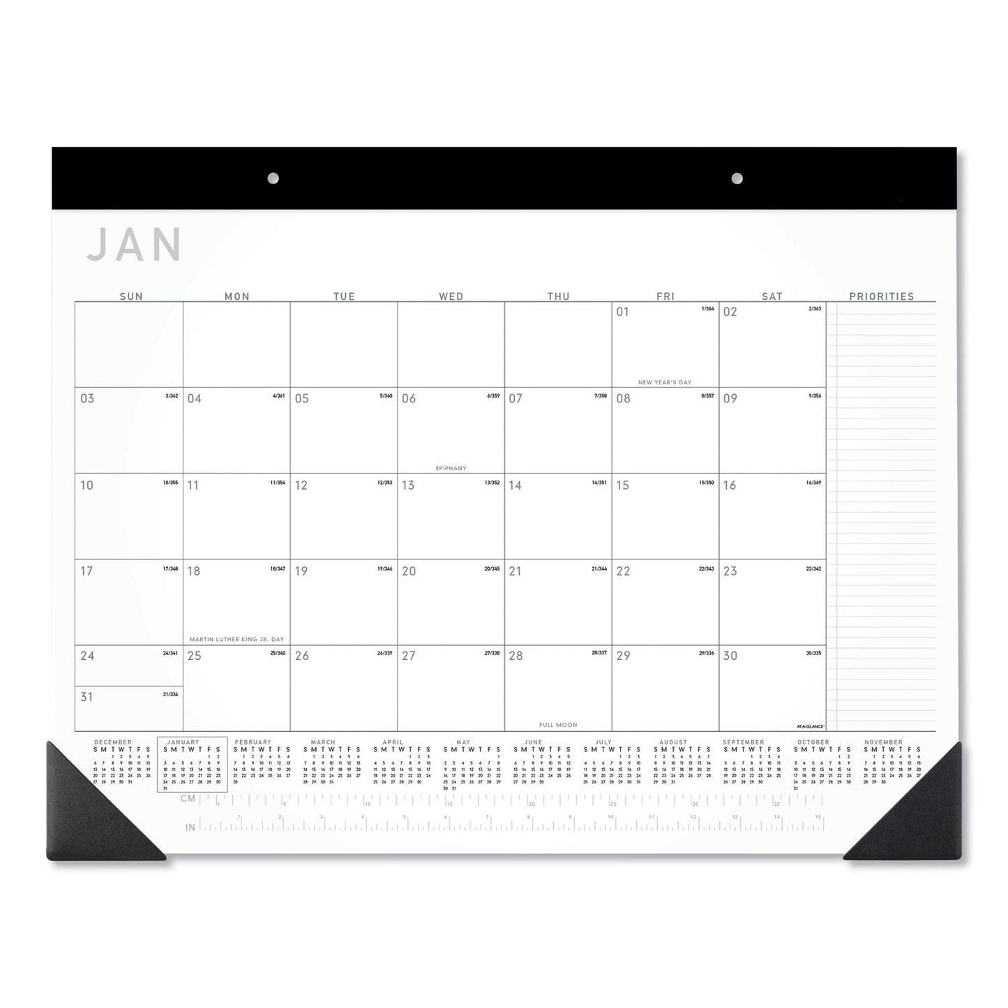 AT-A-GLANCE Contemporary Monthly Desk Pad, 22 x 17, White Sheets, Black Binding/Corners,12-Month (Jan to Dec): 2023