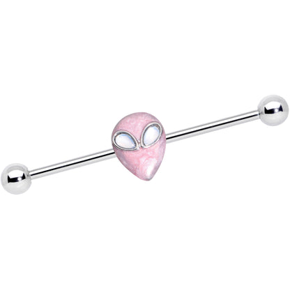 14G White Faux Opal Pink Alien Invader Industrial Barbell 38mm