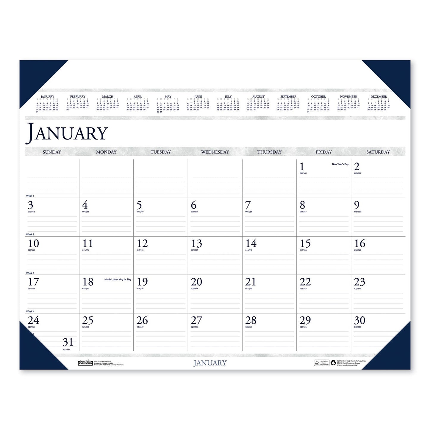 House of Doolittle Executive Monthly Desk Pad Calendar, 24 x 19, White/Blue Sheets, Blue Corners, 12-Month (Jan to Dec): 2023