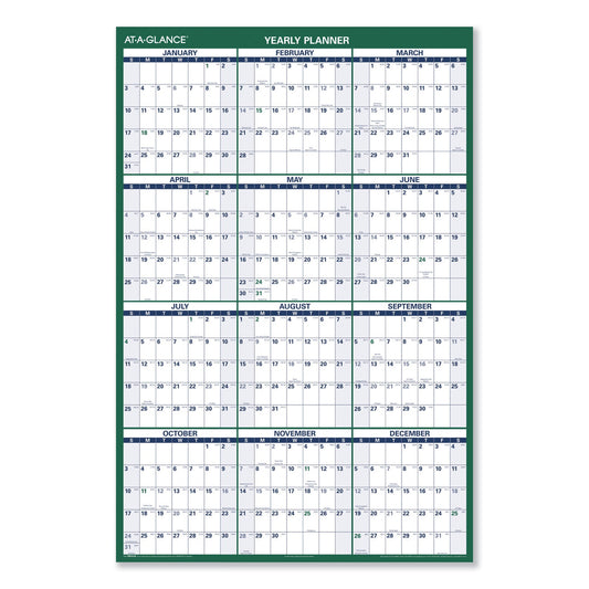 AT-A-GLANCE Vertical Erasable Wall Planner, 32 x 48, White/Green Sheets, 12-Month (Jan to Dec): 2023