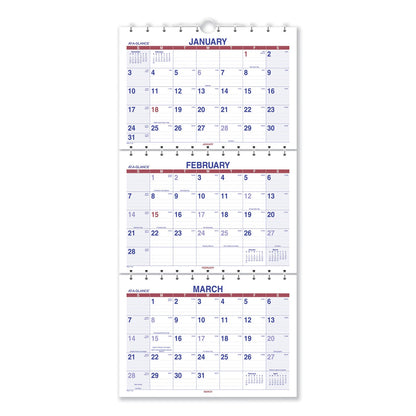 AT-A-GLANCE Move-A-Page Three-Month Wall Calendar, 12 x 27, White/Red/Blue Sheets, 15-Month (Dec to Feb): 2022 to 2024