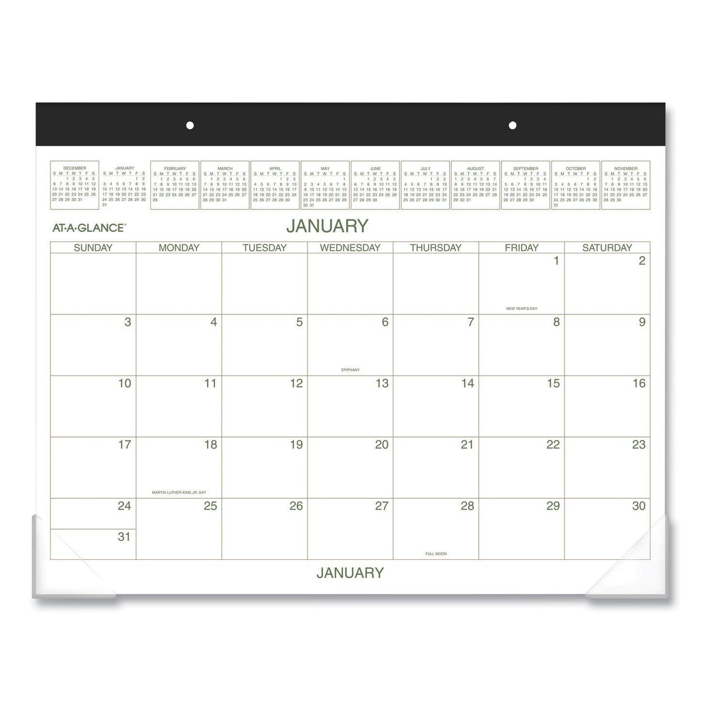 AT-A-GLANCE Two-Color Desk Pad, 22 x 17, White Sheets, Black Binding, Clear Corners, 12-Month (Jan to Dec): 2023