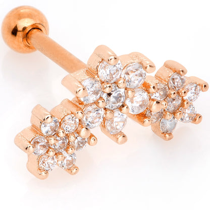 18G 5/16 Clear CZ Rose Gold Tone Flower Cartilage Tragus Earring