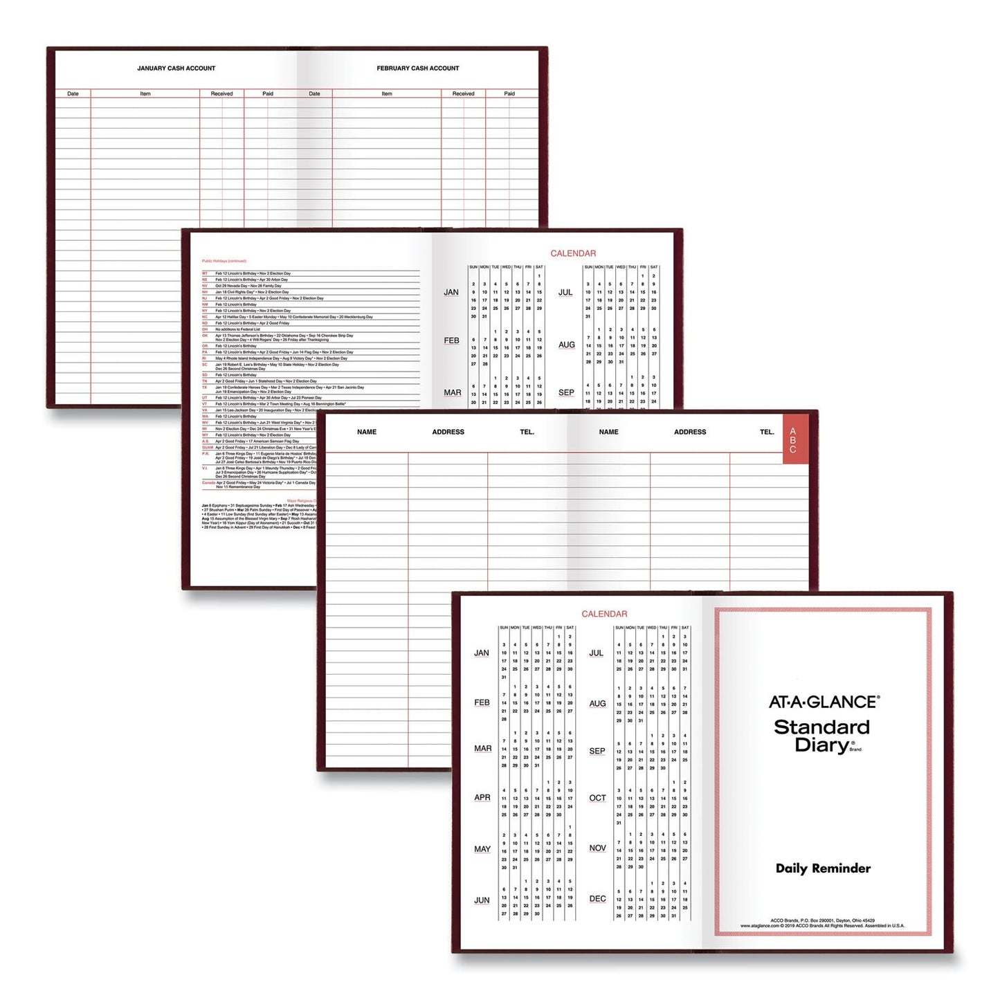 AT-A-GLANCE Standard Diary Daily Reminder Book, 2023 Edition, Medium/College Rule, Red Cover, 7.5 x 5.13, 201 Sheets