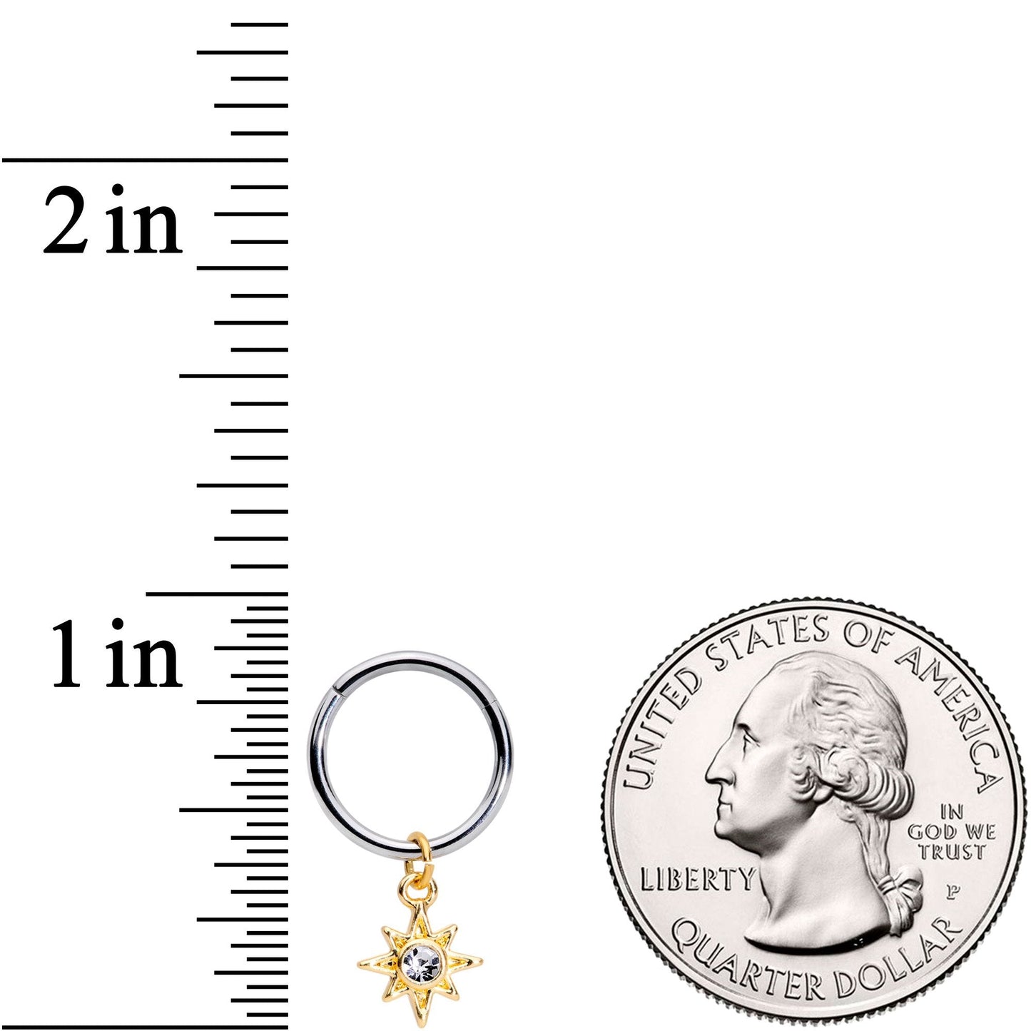 16G 3/8 Clear Cubic Zirconia Gem Star Dangle Hinged Segment Ring